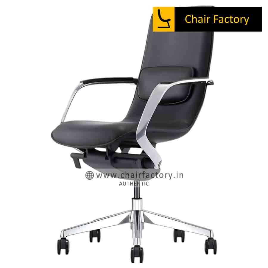 Victorious Mid Back Imported 100% Genuine Leather Office Black Chair  